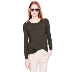 J Crew Double Zip Merino Wool Crewneck Sweater in Olive Green Size XS
